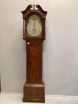 An early 19th century mahogany eight day longcase clock with painted moon phase dial (no weights),