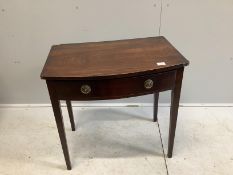A George III mahogany bowfront side table, width 75cm, depth 49cm, height 73cm