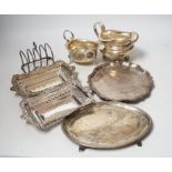 Sundry silver items including a Georgian cream jug, pair of later pierced bonbon dishes, Georgian