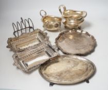 Sundry silver items including a Georgian cream jug, pair of later pierced bonbon dishes, Georgian