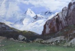 Attributed to Cecil Arthur Hunt (1873-1965), watercolour and gouache, 'The Eiger', unsigned,