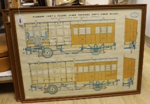 Five framed engineer’s drawings, printed supplements from The Engineer magazine, including; a