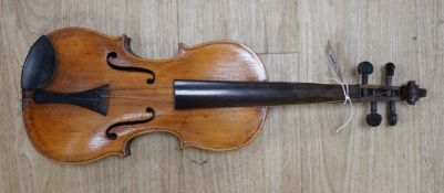 A 19th century German violin, without case, length of body, 35.5cm