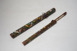 Two Chinese enamelled metal chopstick and knife cases, early 20th century, tallest 10.5cm high