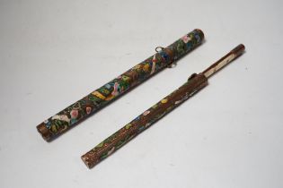 Two Chinese enamelled metal chopstick and knife cases, early 20th century, tallest 10.5cm high