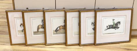 After Baron Eisenberg (German, 1695-1770), set of six coloured equestrian engravings, including Le