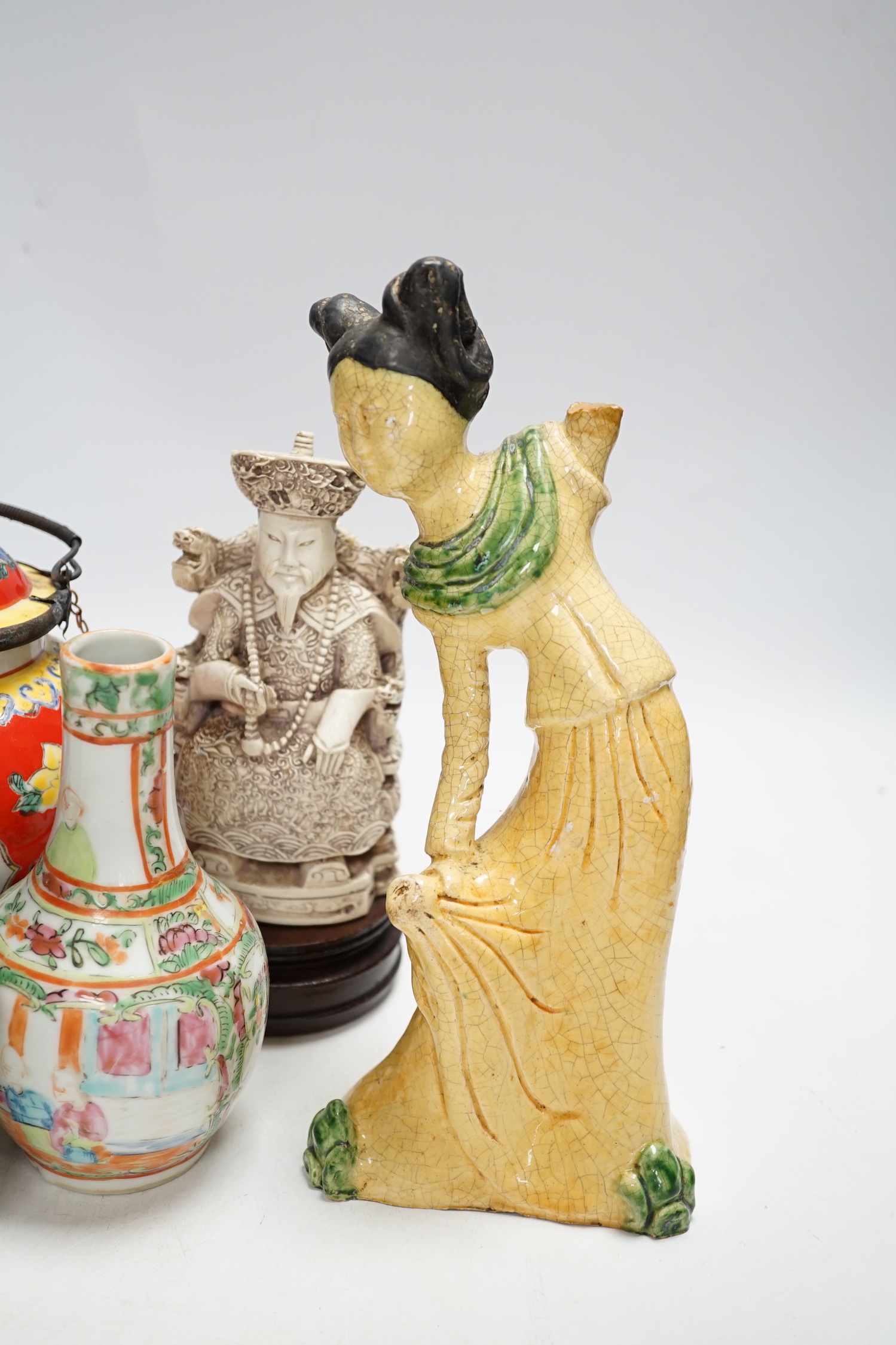 A group of Chinese ceramics 18th century and later, including a bottle vase, a water pipe vessel, - Image 2 of 11