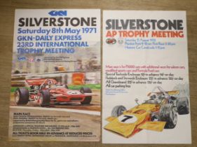 Two 1970s Silverstone motor racing posters; an AP Trophy Meeting, 15 August 1970, and a GKN 23rd