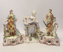 Three 19th century Continental porcelain figure groups, largest 27cm high, to emblematic of two of