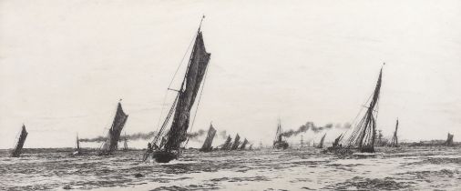 William Lionel Wyllie (1851-1931), etching, 'The Return of the Fishing Fleet, Portsmouth Harbour',