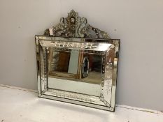 A Venetian style rectangular engraved wall mirror, width 100cm, height 110cm