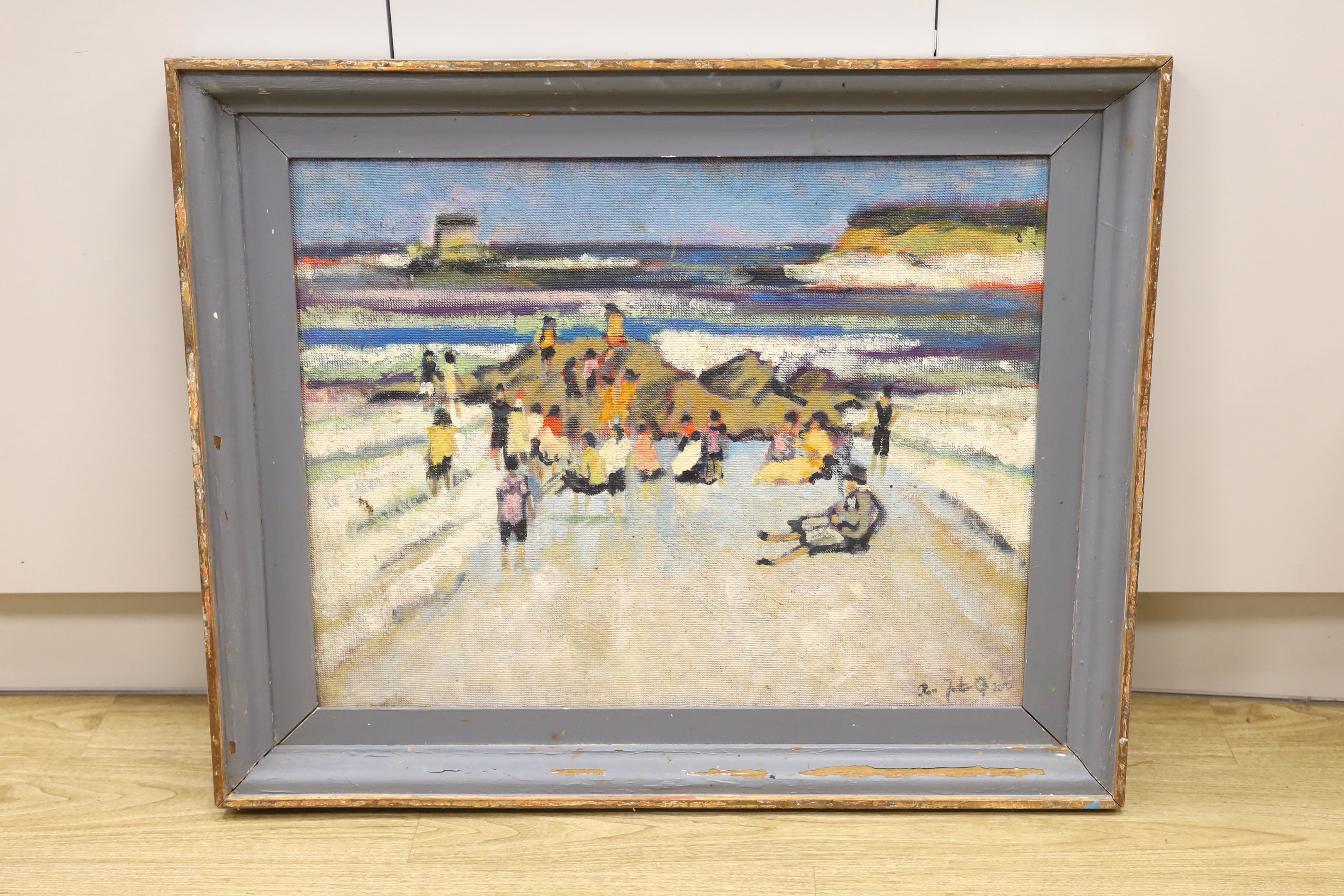 Ross Foster (Contemporary), Impressionist oil on canvas board, Beach scene with figures, signed - Image 2 of 4