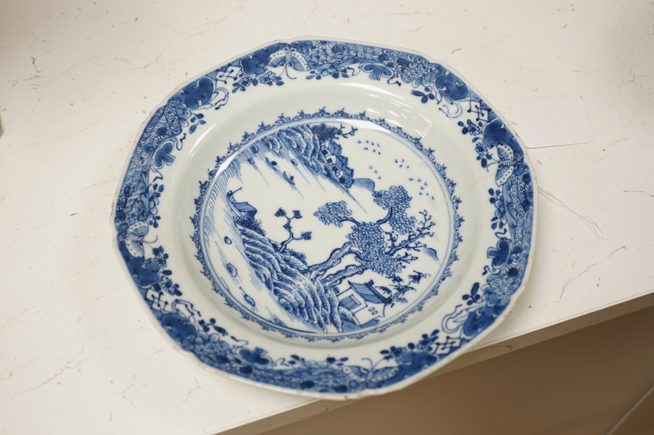 Three Chinese blue and white dishes or plates, Kangxi to Qianlong period and two later covers, - Image 3 of 10