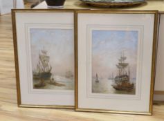 Bernard Benedict Hemy (British, 1844-1910), pair of watercolours, Frigates and fishing boats at