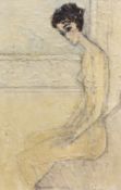 Fischer, impasto oil on board, Seated nude female, signed, 48 x 32cm