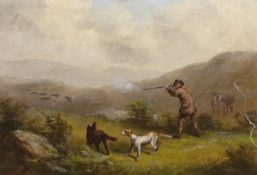 L. Lewis, oil on canvas, Grouse Shooting, signed, in ornate gilt frame, 24 x 34cm