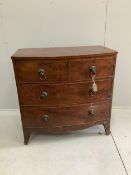 A small Regency mahogany bowfront chest of drawers, width 90cm, depth 50cm, height 88cm