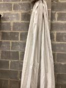 Three pairs of French grey and natural linen curtains, one pair 120cm / 440cm width, drop 224cm, two