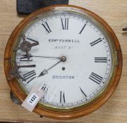 A mahogany single fusee wall timepiece, dial inscribed Edwd Funnell, Brighton, 36cm in diameter