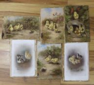 Dorothy and Minnie Keene (19th/20th. C), six original pastels for postcard designs, Easter Chicks,