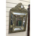 A French embossed brass rectangular marginal plate wall mirror, width 46cm, height 73cm