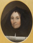 Mid 19th century English school, oval oil on canvas, Portrait of a Quakeress, wearing a black