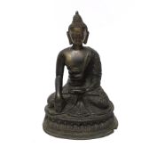A South East Asian bronze model of a seated Buddha, 20cm