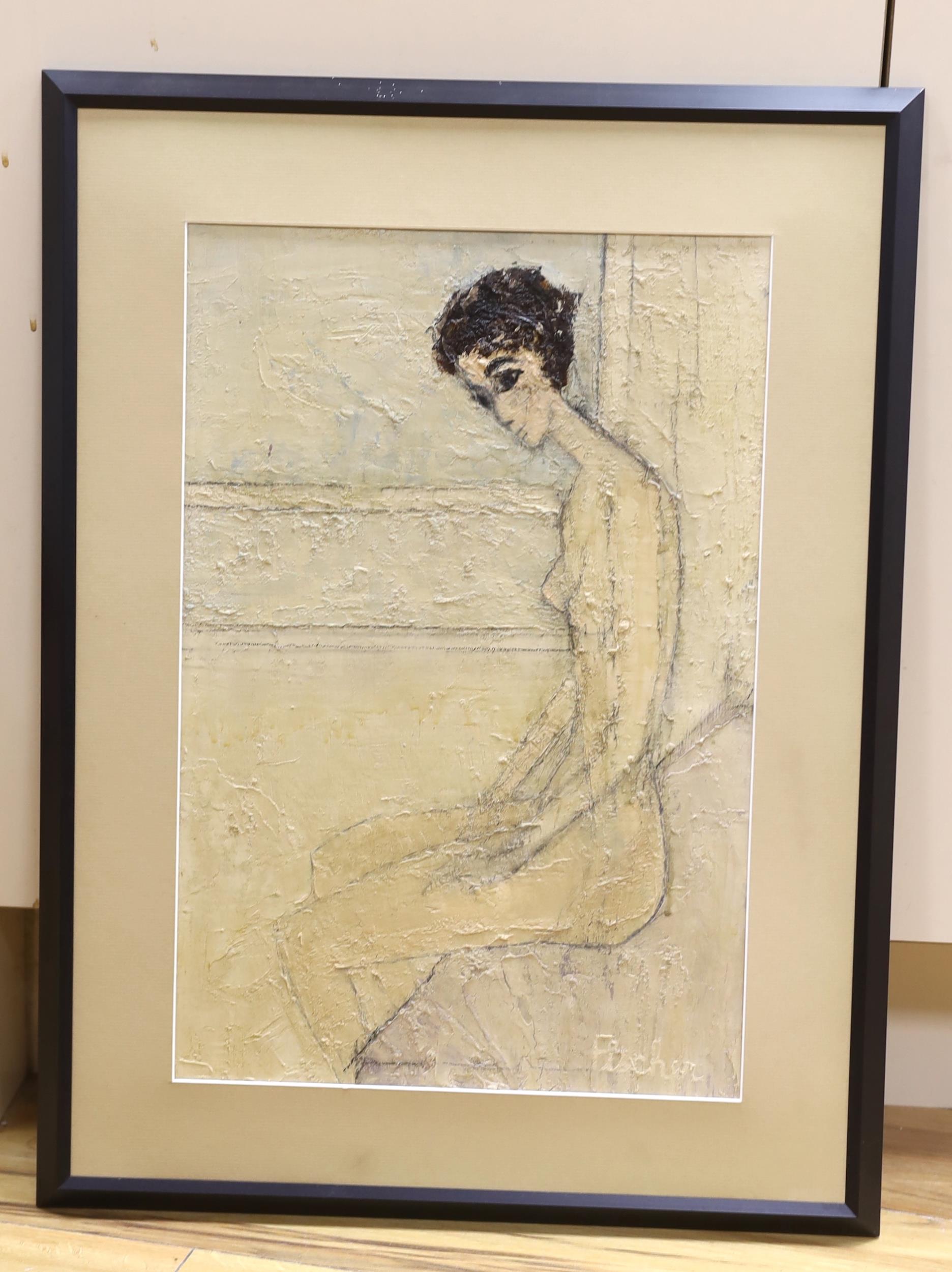 Fischer, impasto oil on board, Seated nude female, signed, 48 x 32cm - Image 2 of 4