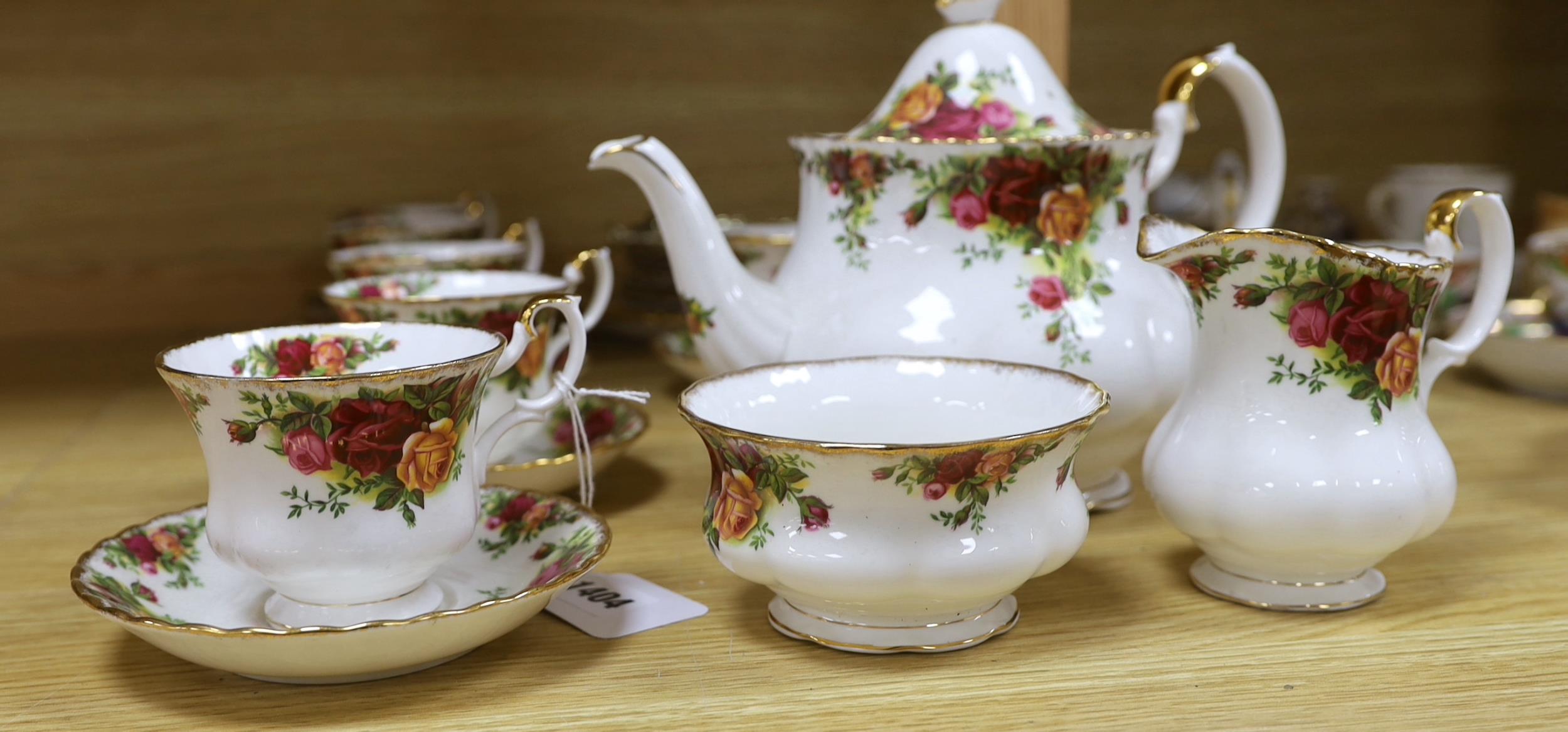 Royal Albert Old Country Roses part tea set including six trios, teapot milk jug and sugar bowl, - Image 2 of 5