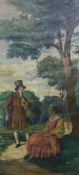 Large 18th century style, oil on canvas, Two figures in a landscape, indistinctly signed lower