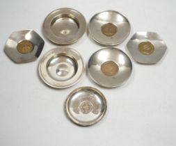 Three pairs of modern silver nut dishes, including armada dishes and commemorative, largest diameter