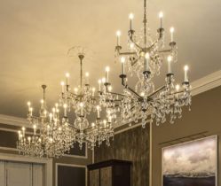 Three bespoke sixteen to twenty-four arm 'formal dining' chandeliers by Art Et Floritude, diameter