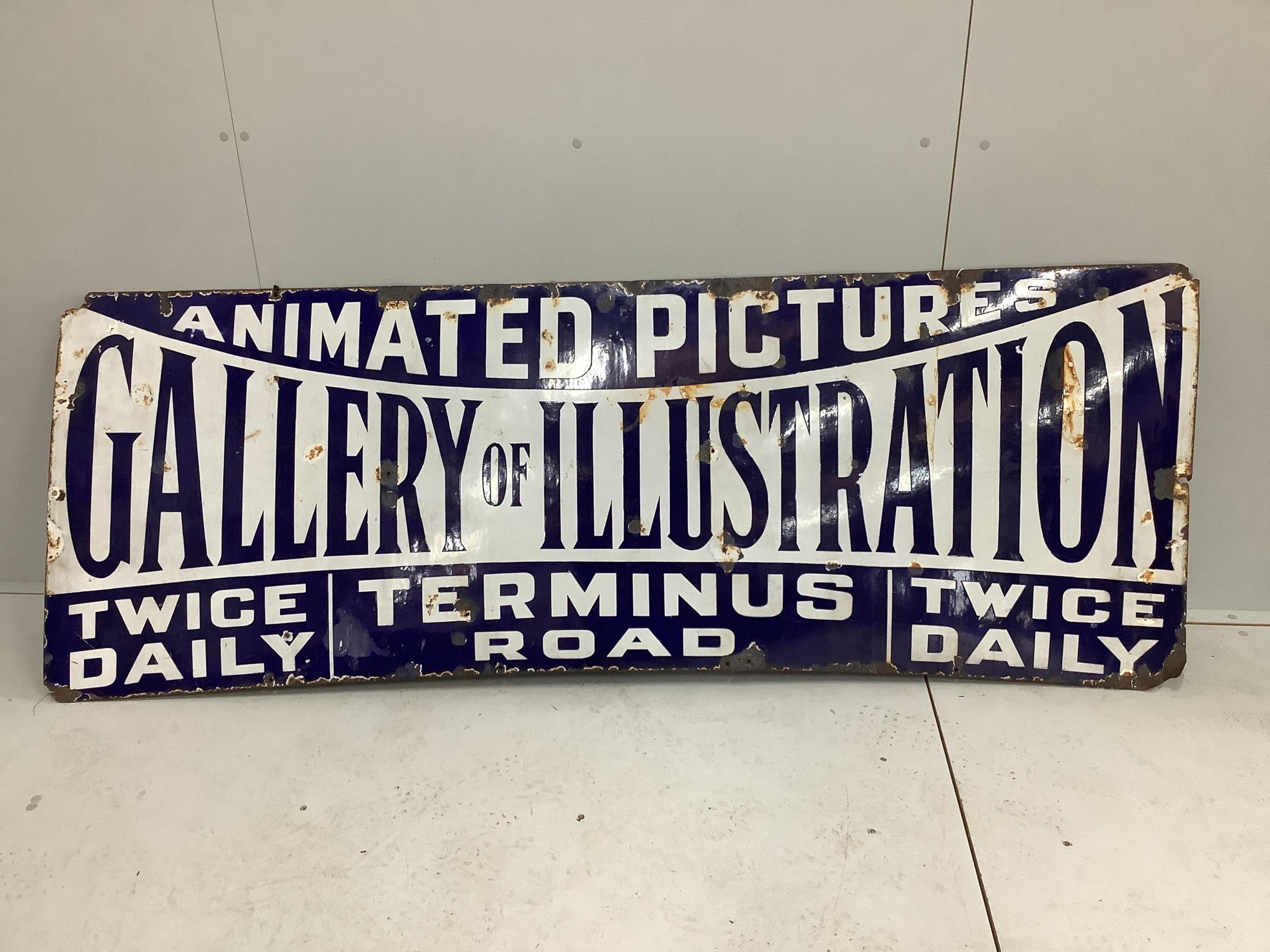 A rectangular enamel sign 'Gallery of Illustration', width 201cm, height 73cm