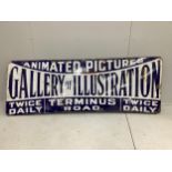 A rectangular enamel sign 'Gallery of Illustration', width 201cm, height 73cm