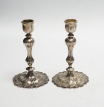 A pair of Victorian engraved silver taper sticks, by Hawksworth, Eyre & Co, Sheffield, 1848, 10.7cm,