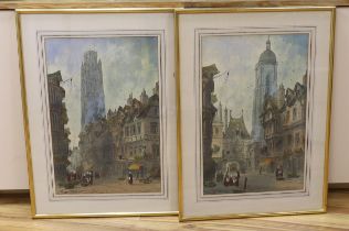 Paul Braddon (British, 1864-1938), pair of watercolours, 'Rouen Square' and 'The Church of St.