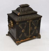 A George IV Morocco leather work casket, 30cm tall