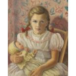 G. Langridge, oil on canvas, Portrait of a girl holding a doll, signed, 50 x 40cm