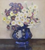 Dorcie Sykes (1908-1998), watercolour, Still life of flowers in a vase, signed, Harrods Ltd. label