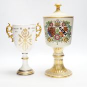 A boxed Spode Charles and Diana commemorative lidded chalice and a chalice for the 1977 Silver