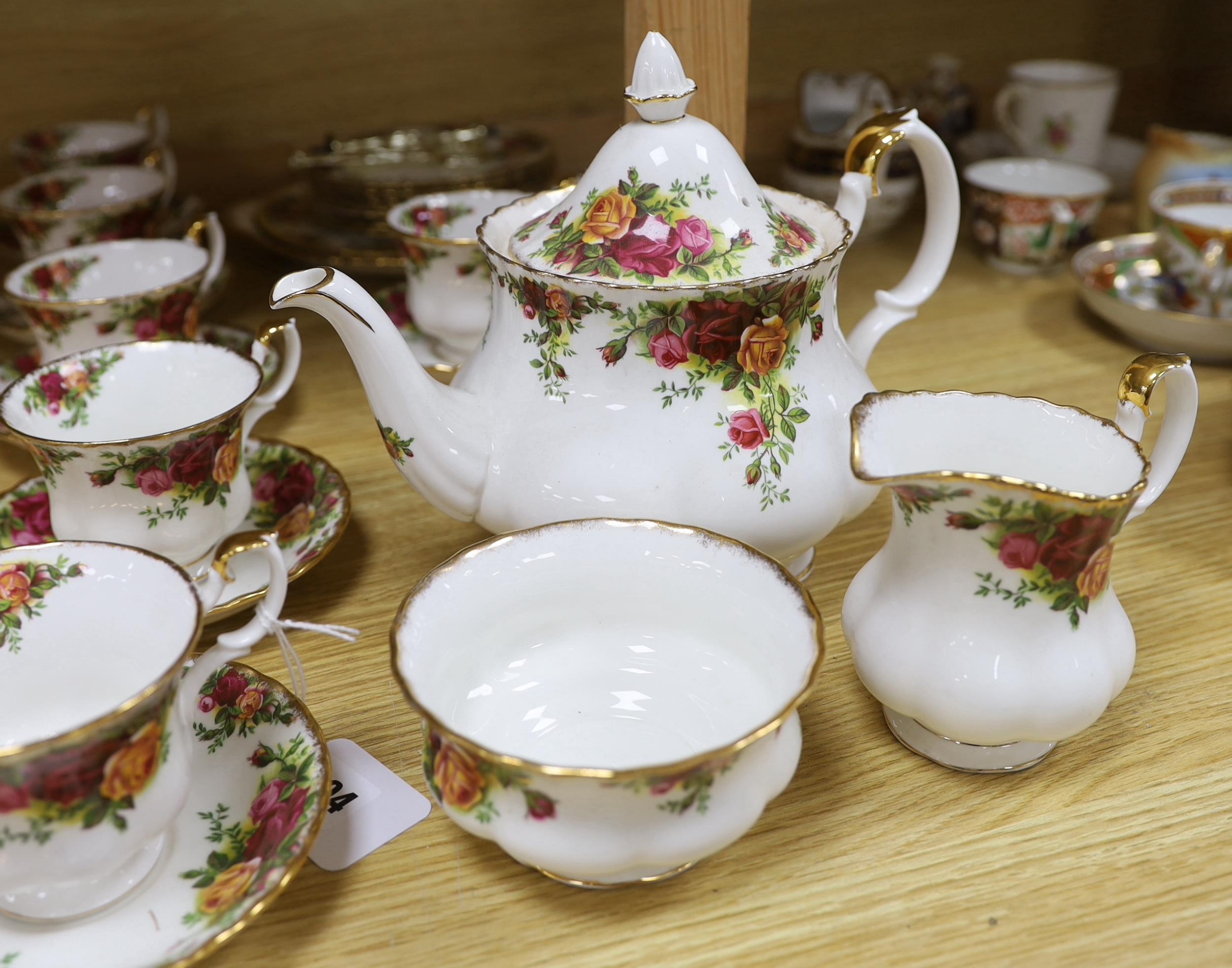 Royal Albert Old Country Roses part tea set including six trios, teapot milk jug and sugar bowl, - Image 3 of 5