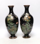 A pair of Japanese cloisonné enamel vases, 31cm (a.f.)