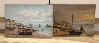Arthur Percival (19th. C), pair of oils on canvas board, ‘Brighton showing the West Pier, sunset’