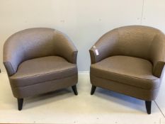 A pair of Bray Design club chairs, upholstered in Stark Fabric Cassaro dark matter Kimberlite