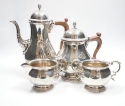 An Elizabeth II four piece silver tea and coffee service, Barker, Ellis Silver Co, Birmingham, 1991,