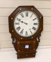 A 19th century American rosewood wall clock with abalone inlay, 67cm high