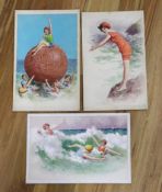 Charles Thomas Howard (1865-1942), three original watercolours for postcard designs, Bathing