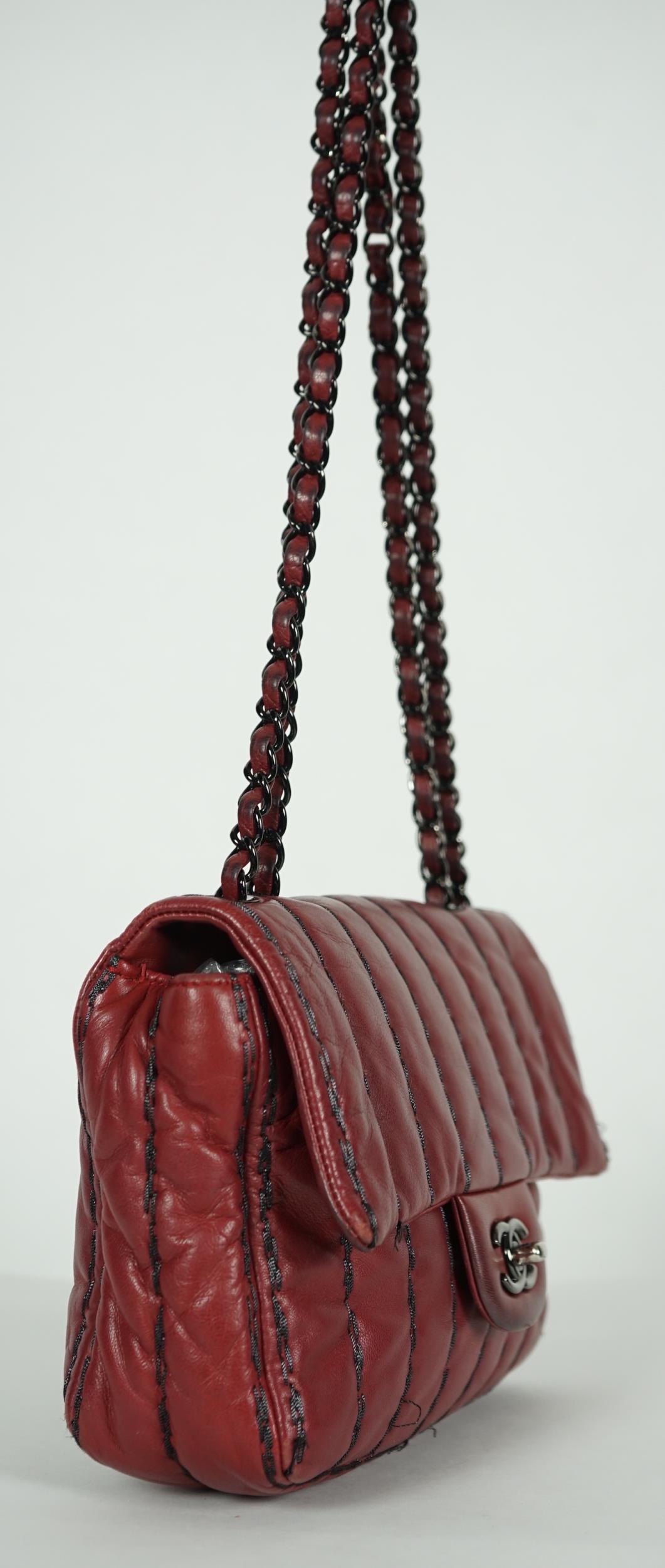 ** ** A Chanel Classic Jumbo Flap burgundy lambskin quilted shoulder bag, with pinstripe - Image 4 of 8