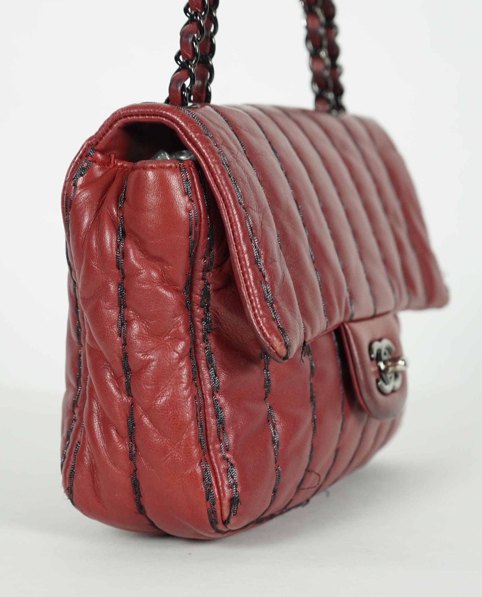 ** ** A Chanel Classic Jumbo Flap burgundy lambskin quilted shoulder bag, with pinstripe - Image 5 of 8