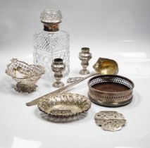 Assorted silver and white metal items including a pair of late Victorian pierced silver bonbon